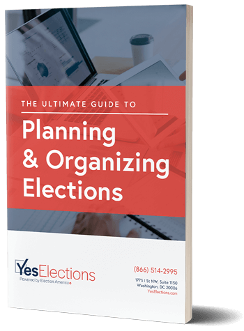 Ebook Cover to the Ultimate Guide To Planning and Organizing Elections featuring woman and man in office setting